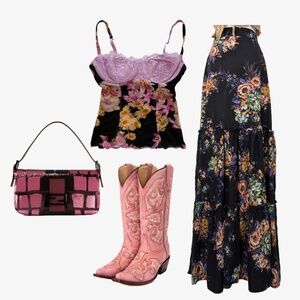 70s Floral Maxi Skirt Tiered Floor Length Vintage High Rise